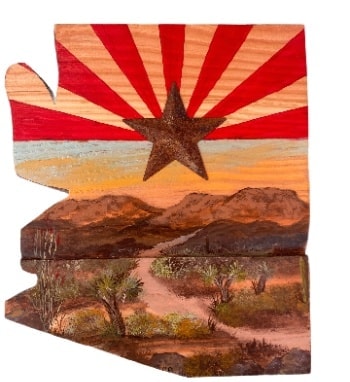 Arizona State Shape Wall Art — Flag & Desert Scene